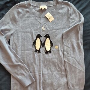 LOFT Light Gray Sweater with Penguin Design NWT